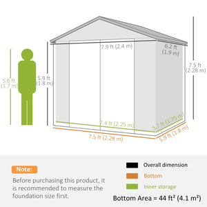 8' x 6' Garden Storage Shed, Outdoor Storage Patio Shed with Aluminum Frame, Galvanized Foundation Kit, Latched Door, Air Vents, Window for Backyard, Lawn, Dark Grey