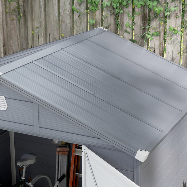 8' x 6' Garden Storage Shed, Outdoor Storage Patio Shed with Aluminum Frame, Galvanized Foundation Kit, Latched Door, Air Vents, Window for Backyard, Lawn, Dark Grey