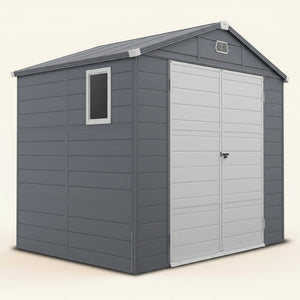 8' x 6' Garden Storage Shed, Outdoor Storage Patio Shed with Aluminum Frame, Galvanized Foundation Kit, Latched Door, Air Vents, Window for Backyard, Lawn, Dark Grey