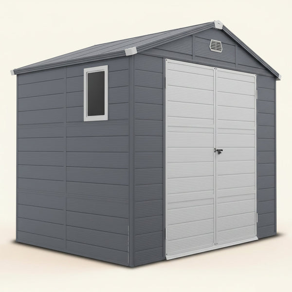 8' x 6' Garden Storage Shed, Outdoor Storage Patio Shed with Aluminum Frame, Galvanized Foundation Kit, Latched Door, Air Vents, Window for Backyard, Lawn, Dark Grey