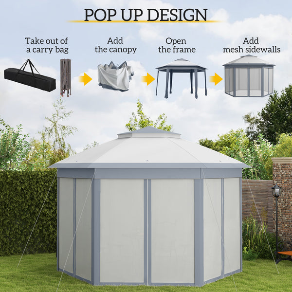 13' x 13' Pop Up Gazebo, Hexagonal Canopy Shelter with 6 Zippered Mesh Netting, Event Tent with Strong Steel Frame for Patio Backyard Garden Wedding Party, Gray