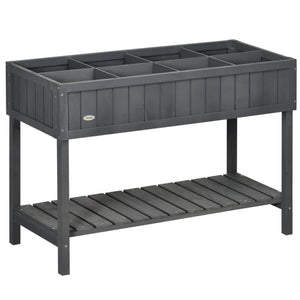 43" x 18" x 30" Raised Garden Bed, Wood Planter Box with Storage Shelf and 8 Pockets, to Grow Herbs, Vegetables, and Flowers, Dark Grey