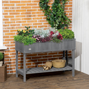 43" x 18" x 30" Raised Garden Bed, Wood Planter Box with Storage Shelf and 8 Pockets, to Grow Herbs, Vegetables, and Flowers, Dark Grey