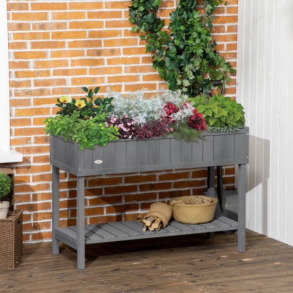 43" x 18" x 30" Raised Garden Bed, Wood Planter Box with Storage Shelf and 8 Pockets, to Grow Herbs, Vegetables, and Flowers, Dark Grey