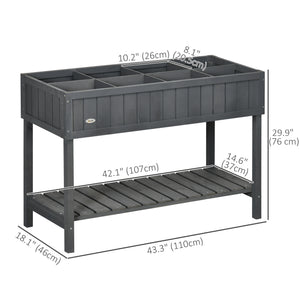 43" x 18" x 30" Raised Garden Bed, Wood Planter Box with Storage Shelf and 8 Pockets, to Grow Herbs, Vegetables, and Flowers, Dark Grey