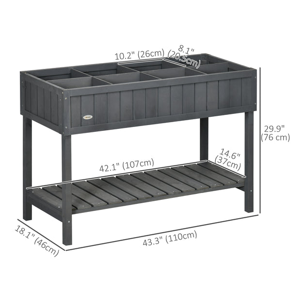 43" x 18" x 30" Raised Garden Bed, Wood Planter Box with Storage Shelf and 8 Pockets, to Grow Herbs, Vegetables, and Flowers, Dark Grey