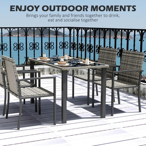 4 Seater Rattan Dining Set with Rectangular Glass Top Table and 4 Armchairs, PE Rattan Garden Furniture Set, Outdoor Dining Table and Chairs for Patio, Balcony, Lawn, Mixed Grey