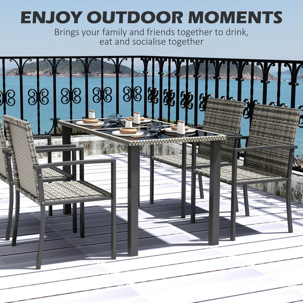 4 Seater Rattan Dining Set with Rectangular Glass Top Table and 4 Armchairs, PE Rattan Garden Furniture Set, Outdoor Dining Table and Chairs for Patio, Balcony, Lawn, Mixed Grey