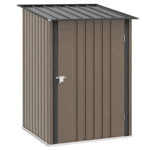 3.3ft x 3.4ft Lean to Garden Shed, Metal Outdoor Storage Shed with Single Lockable Door, Tool Storage Shed for Garden, Patio, Lawn, Brown
