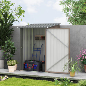 3.3ft x 3.4ft Lean to Garden Shed, Metal Outdoor Storage Shed with Single Lockable Door, Tool Storage Shed for Garden, Patio, Lawn, Brown