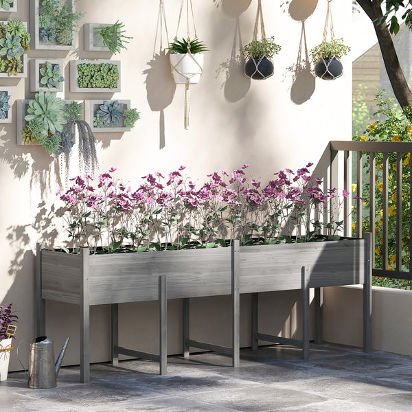 Wooden Raised Garden Bed Planter with Bed Liner and Drain Holes, Large Elevated Planter Box with Legs for Vegetables Flowers Herbs, Outdoor and Indoor, Grey