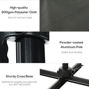 2.5 x 2.5m Patio Offset Parasol Umbrella Cantilever Hanging Aluminium Sun Shade Canopy Shelter 360° Rotation with Crank Handle and Cross Base, Grey