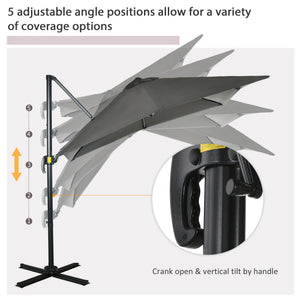 8' x 8' Square Patio Hanging Offset Umbrella with 360° Rotation, Aluminum Outdoor Cantilever Parasol with Crank & Tilt, Sun Canopy Shelter with Cross Base, Grey