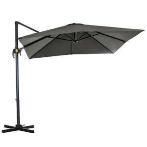 2.5 x 2.5m Patio Offset Parasol Umbrella Cantilever Hanging Aluminium Sun Shade Canopy Shelter 360° Rotation with Crank Handle and Cross Base, Grey