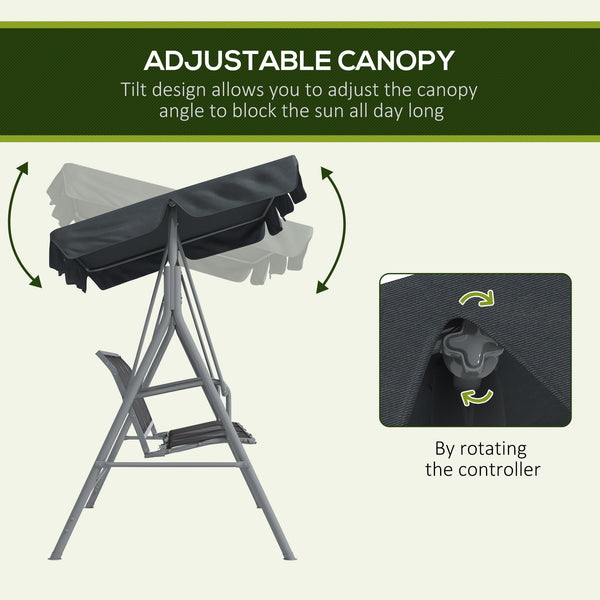 3 Seater Swing Chair, Garden Swing Bench with Adjustable Tilting Canopy, Breathable Mesh Seat and Heavy Duty Metal Frame for Patio, Garden, Dark Grey