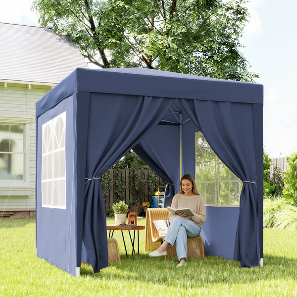 6.6'x6.6' Pop Up Canopy Tent with Sidewalls, Instant Sun Shelter Camping Gazebo with Carry Bag, for Outdoor, Garden, Patio, Blue