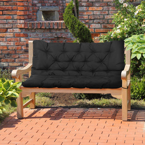 2 Seater Garden Bench Cushion, Thick Outdoor Non-Slip 2 Seater Soft Pad With Backrest for Garden Patio, 47" x 43" x 5", Black