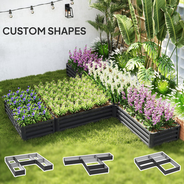 8 x 8ft DIY Raised Garden Bed, Set of 5 Large Steel Box Planters for Outdoor Plants, Vegetables, Flowers, Herbs, Easy Assembly, Dark Grey