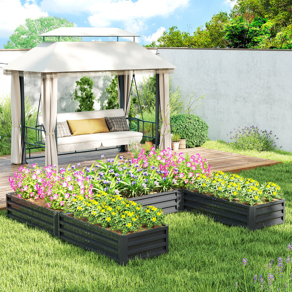 8 x 8ft DIY Raised Garden Bed, Set of 5 Large Steel Box Planters for Outdoor Plants, Vegetables, Flowers, Herbs, Easy Assembly, Dark Grey
