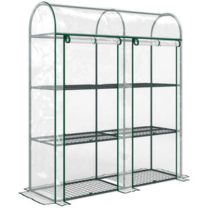 3 Tier Mini Greenhouse, Portable Greenhouse with 2 Roll-up Doors, Garden Hot House for Patio Garden Backyard, 56.3" x 18.1" x 64.6", Clear