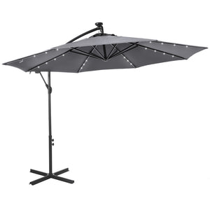 10ft Outdoor Cantilever Umbrella with Solar Lights, Banana Umbrella with Adjustable Angle for Patio, Backyard, Dark Gray