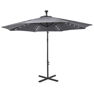 10ft Outdoor Cantilever Umbrella with Solar Lights, Banana Umbrella with Adjustable Angle for Patio, Backyard, Dark Gray