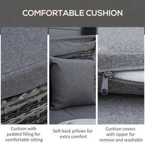 4 Pieces Rattan Daybed Patio PE Wicker Round Furniture Outdoor Rattan Garden Lounge Sofa Sets Sectional Conversation Set with Canopy, Cushions, & Pillows, Grey