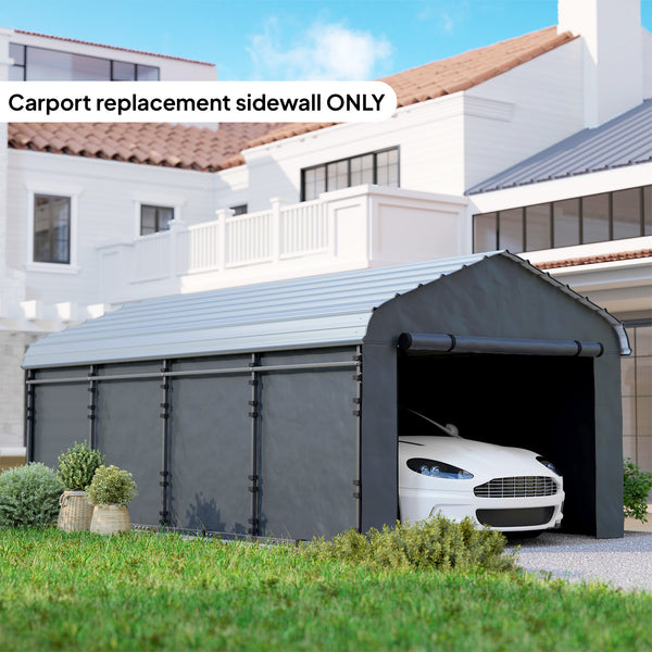 Carport Replacement Canopy Cover Sidewalls for 10' x 15' Carport, UPF50+ Waterproof PE Garage Car Tent Shelter Tarp with Roll up Door, Sidewall ONLY, Dark Grey