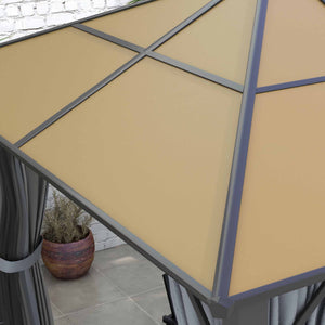 3 x 3.6m Hardtop Gazebo Canopy with Polycarbonate Roof, Aluminium Frame, Permanent Pavilion Garden Gazebo with Netting and Curtains - Grey