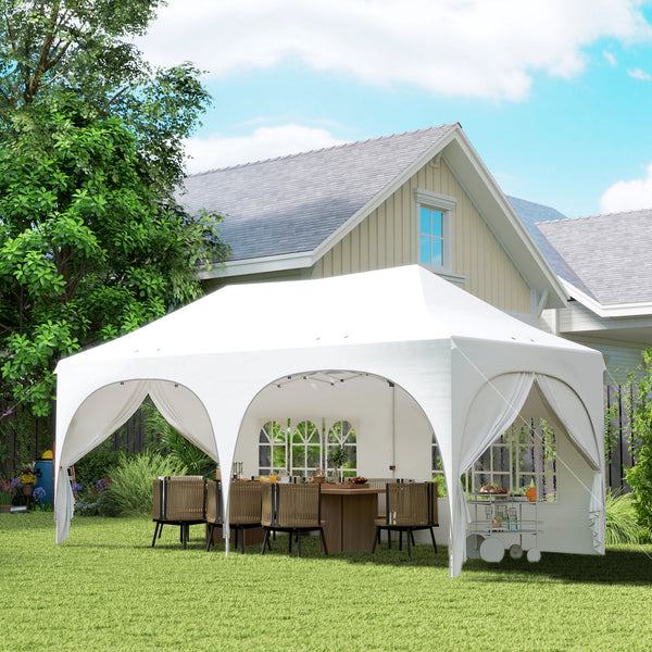 3 x 6m Pop Up Gazebo with Sides, 6 Sandbags, Peak Top Height Adjustable Outdoor Garden Party Tent Marquee Wedding Awning Canopy Instant Event Shelter with Carry Bag, Windows, Light Grey/White