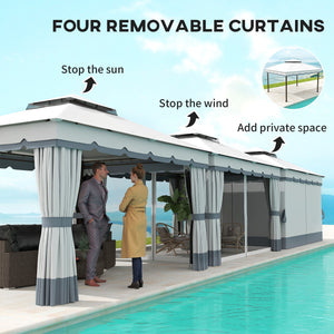  10' x 12' Patio Gazebo, Double Roof Outdoor Gazebo Canopy Shelter with Netting and Curtains, Solid Metal Frame for Garden, Lawn and Deck, Light Grey