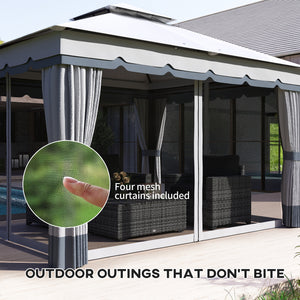  10' x 12' Patio Gazebo, Double Roof Outdoor Gazebo Canopy Shelter with Netting and Curtains, Solid Metal Frame for Garden, Lawn and Deck, Light Grey