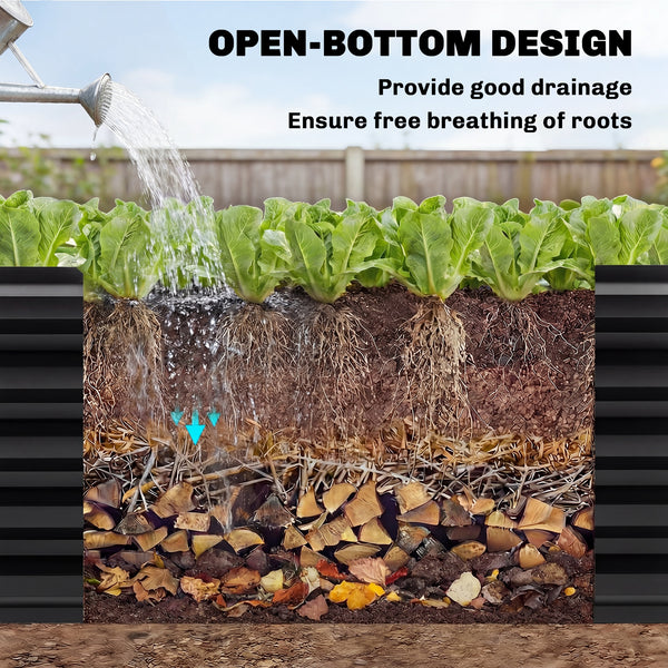Galvanized Raised Garden Bed, 8 x 2.6 x 1.5ft Rectangular Planter Box, Reinforced Outdoor Raised Bed with Open Bottom for Vegetables, Flowers, Herbs, Black