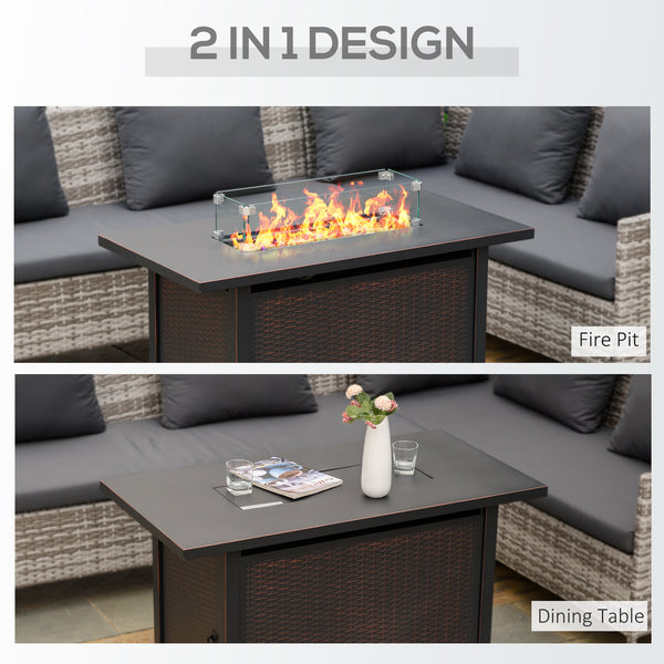 Propane Fire Pit Table 43" Outdoor Square Fire Table, 50,000 BTU Pulse-Ignition Wicker Firepit Furniture with Glass Wind Guard, Blue Glass Rock, CSA Certification, Bronze