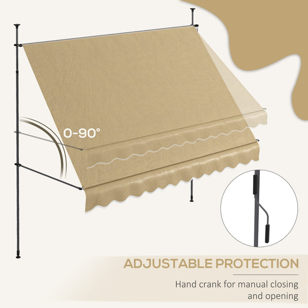 Manual Retractable Awning, 118" Non-Screw Patio Sun Shade Shelter with Support Pole Stand and UV Resistant Fabric, for Window, Door, Porch, Deck, Beige