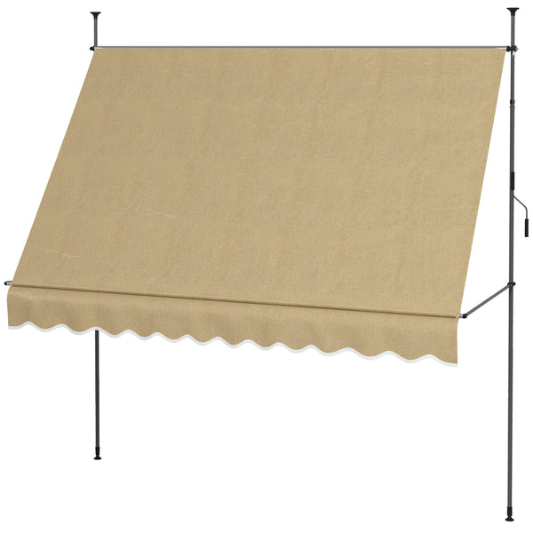 Manual Retractable Awning, 118" Non-Screw Patio Sun Shade Shelter with Support Pole Stand and UV Resistant Fabric, for Window, Door, Porch, Deck, Beige