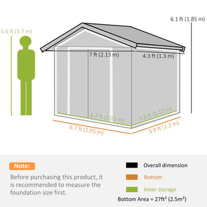 7 x 4ft Metal Garden Shed, Outdoor Storage Tool House with Ventilation Slots, Foundation Kit and Lockable Double Doors, Light Green