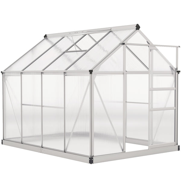 6' x 8' x 6.6' Polycarbonate Greenhouse, Walk-In Green House Kit Garden, Plants Grow, Galvanized Sheet Aluminum Frame with Rain Gutter, Vent and Sliding Door, Silver
