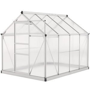 6' x 8' x 6.6' Polycarbonate Greenhouse, Walk-In Green House Kit Garden, Plants Grow, Galvanized Sheet Aluminum Frame with Rain Gutter, Vent and Sliding Door, Silver