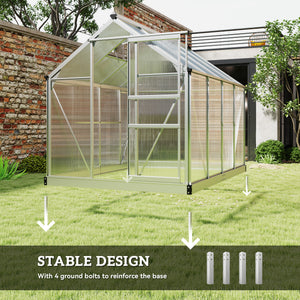 6' x 8' x 6.6' Polycarbonate Greenhouse, Walk-In Green House Kit Garden, Plants Grow, Galvanized Sheet Aluminum Frame with Rain Gutter, Vent and Sliding Door, Silver