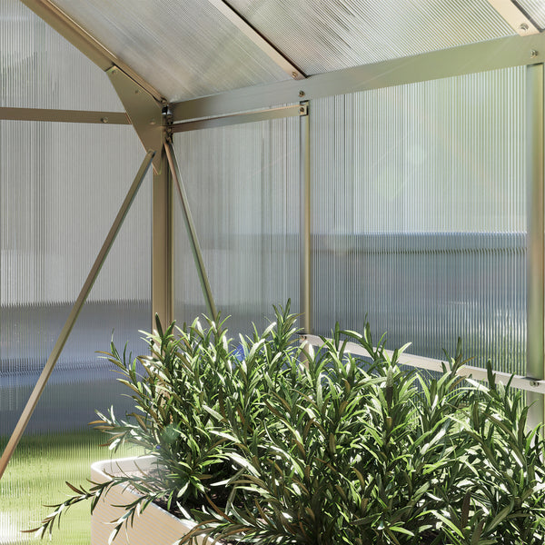 6' x 8' x 6.6' Polycarbonate Greenhouse, Walk-In Green House Kit Garden, Plants Grow, Galvanized Sheet Aluminum Frame with Rain Gutter, Vent and Sliding Door, Silver