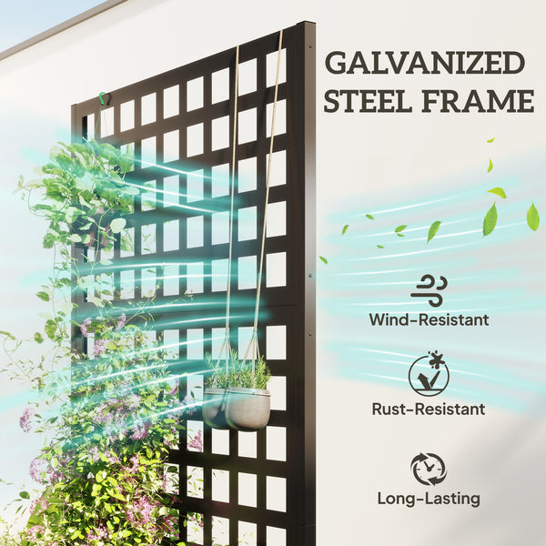 Galvanized Raised Garden Bed with Trellis, Metal Planter Box with Drainage Holes, Outdoor Privacy Screen for Climbing Plants, Vegetable, Vines, 35" x 16" x 70"