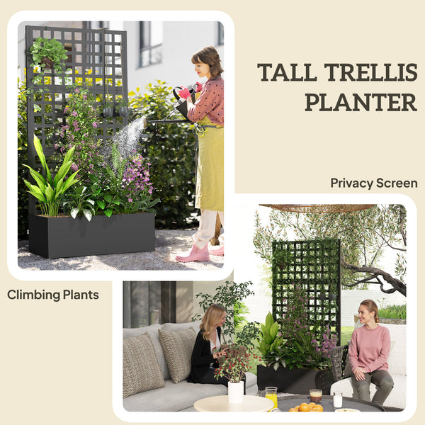 Galvanized Raised Garden Bed with Trellis, Metal Planter Box with Drainage Holes, Outdoor Privacy Screen for Climbing Plants, Vegetable, Vines, 35" x 16" x 70"
