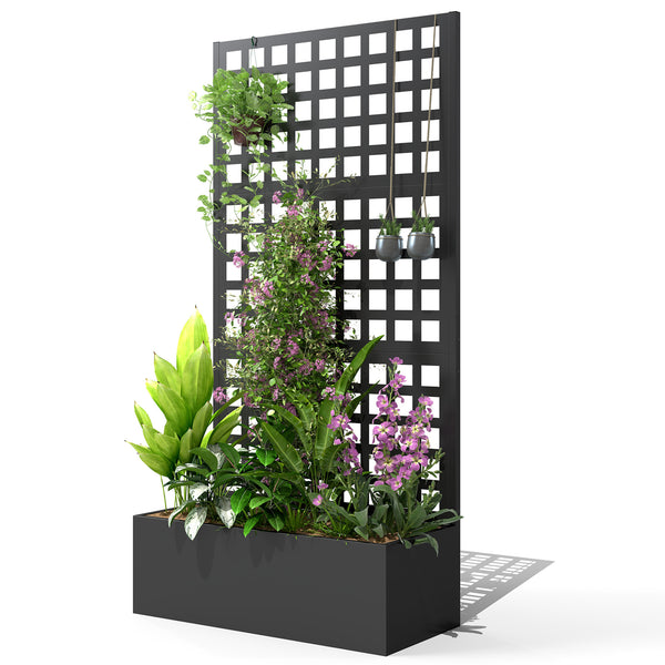 Galvanized Raised Garden Bed with Trellis, Metal Planter Box with Drainage Holes, Outdoor Privacy Screen for Climbing Plants, Vegetable, Vines, 35" x 16" x 70"