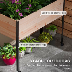 Wooden Raised Garden Bed with Wheels, Elevated Planter Box with Metal Legs, Drainage Holes and Bed Liner, for Vegetables, Flowers, Herbs