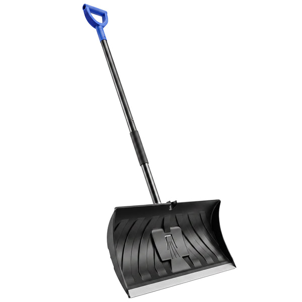 2-in-1 Snow Shovel and Ice Scraper, 22" Heavy Duty Snow Pusher with Metal Wear Strip, Detachable Ergonomic Handle for Driveway, Sidewalk, Camping, Outdoor Use, Black