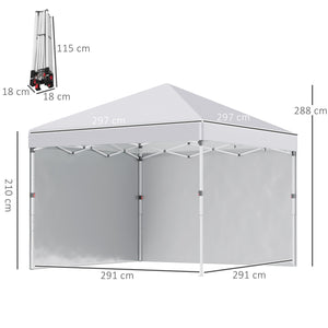 3 x 3 (M) Pop Up Gazebo, UPF 30+ with 2 Sidewalls, Leg Weight Bags and Wheeled Bag, Height Adjustable Party Tent Event Shelter for Garden, Patio, White
