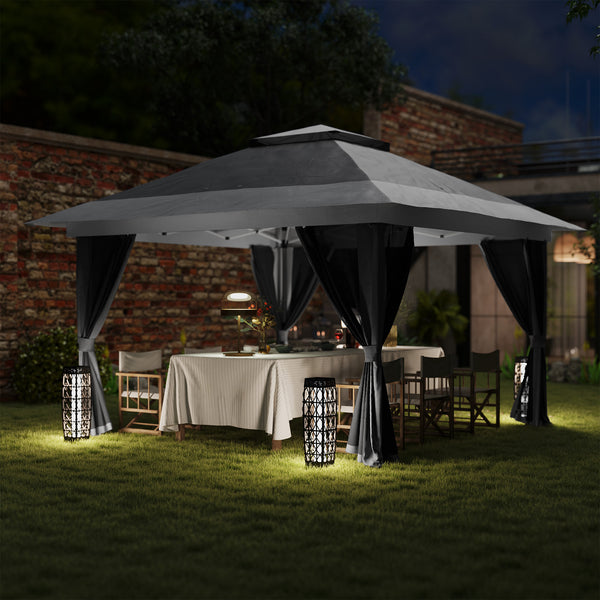 11.7' x 11.7' Pop Up Canopy Tent with Netting, UPF50+ Instant Party Tent Gazebo, Height Adjustable, with Wheeled Carry Bag and Sand Bags for Outdoor, Garden, Patio