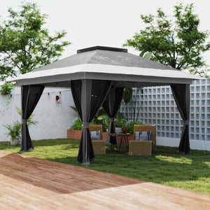 11.7' x 11.7' Pop Up Canopy Tent with Netting, UPF50+ Instant Party Tent Gazebo, Height Adjustable, with Wheeled Carry Bag and Sand Bags for Outdoor, Garden, Patio