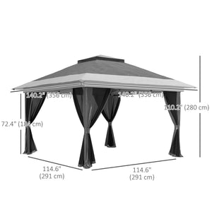 11.7' x 11.7' Pop Up Canopy Tent with Netting, UPF50+ Instant Party Tent Gazebo, Height Adjustable, with Wheeled Carry Bag and Sand Bags for Outdoor, Garden, Patio